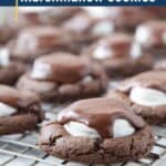 chocolate marshmallow cookies on a wire rack.