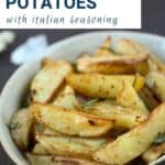 Crispy Garlic Potatoes in a beige bowl.