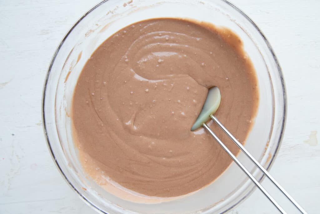 cake batter in a glass bowl.