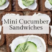 mini cucumber sandwiches on pumpernickel.