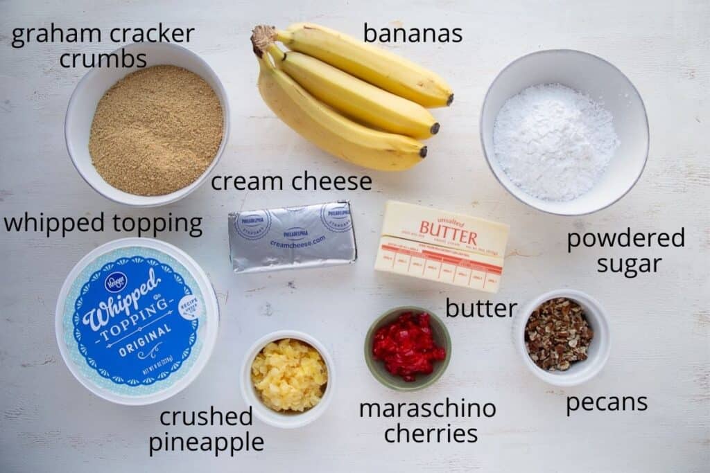 ingredients for banana split cake.
