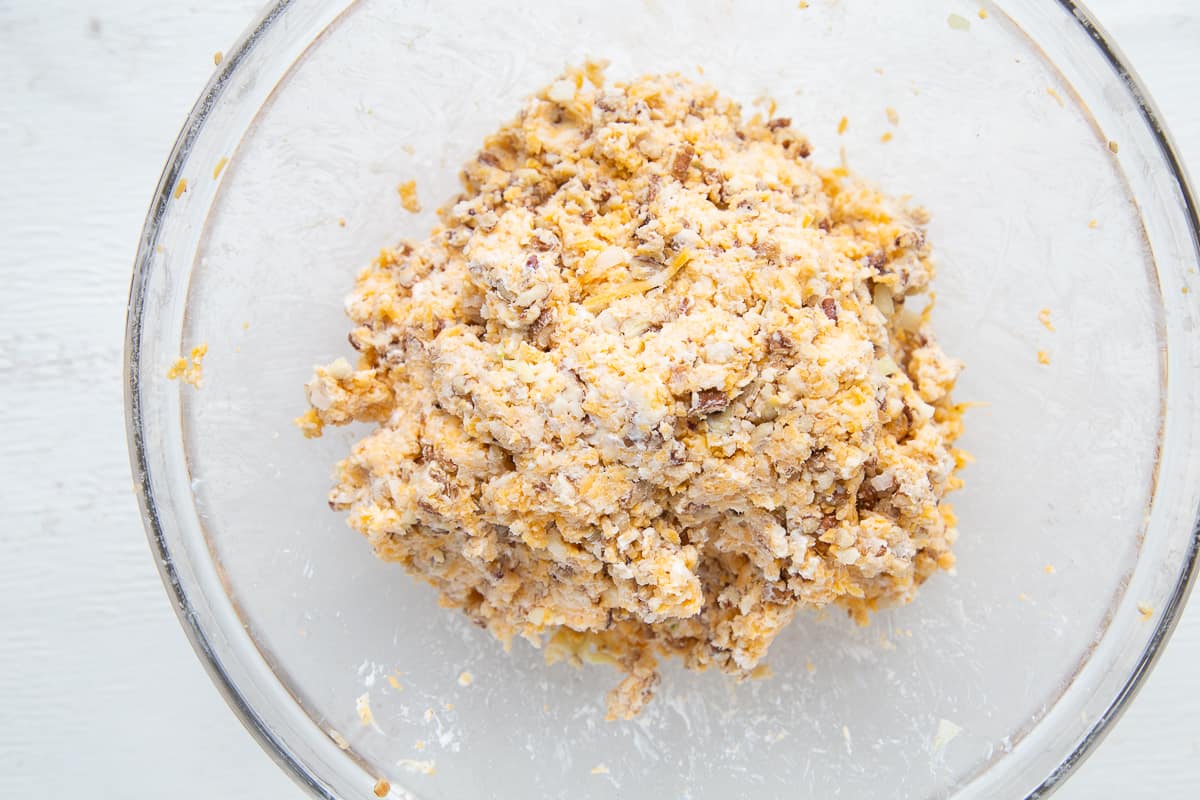 cream cheese mixture in a glass bowl.