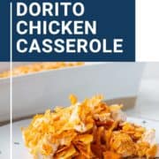 scoop of dorito chicken casserole on a white plate.