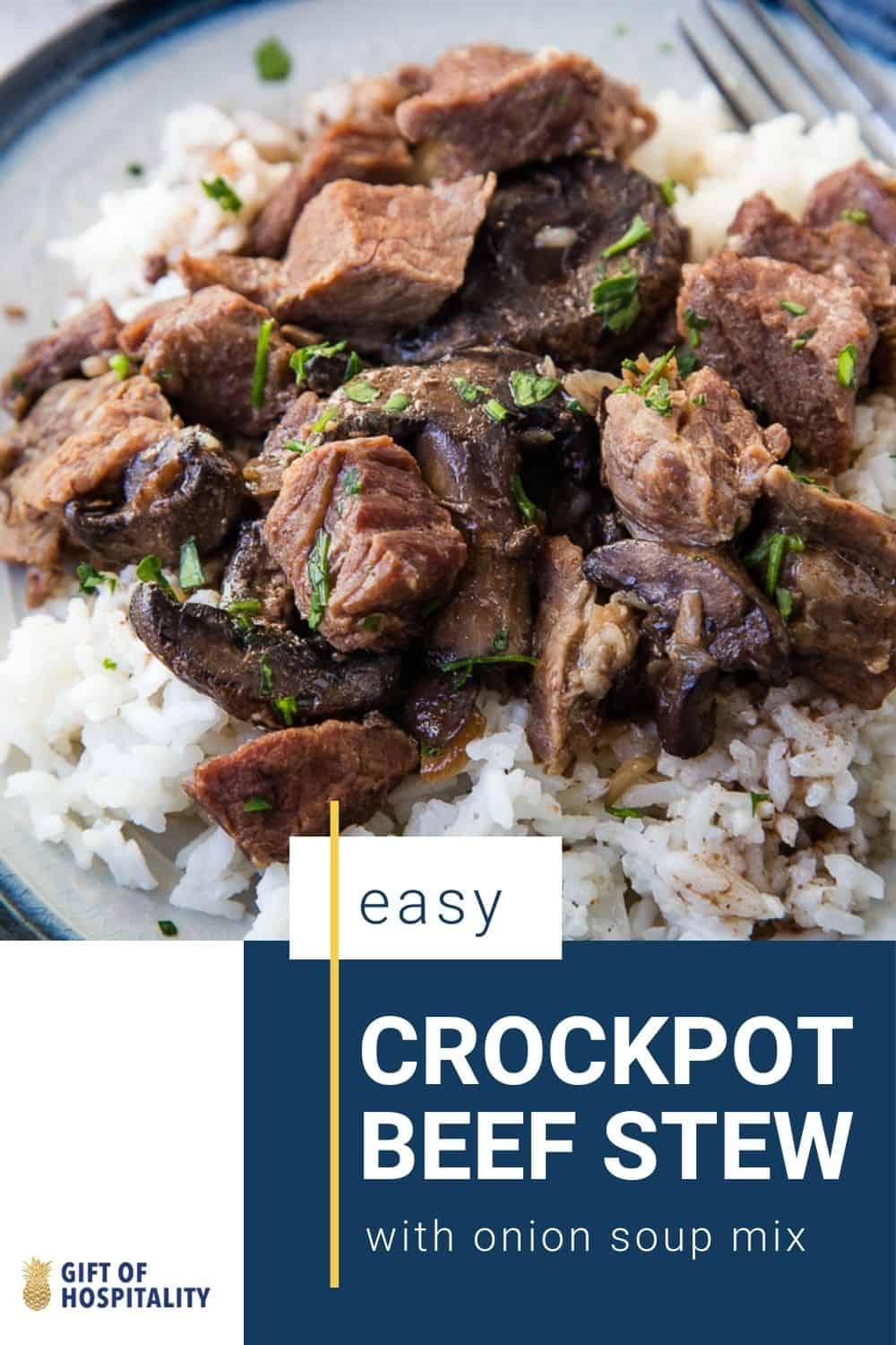 crockpot beef stew over white rice.