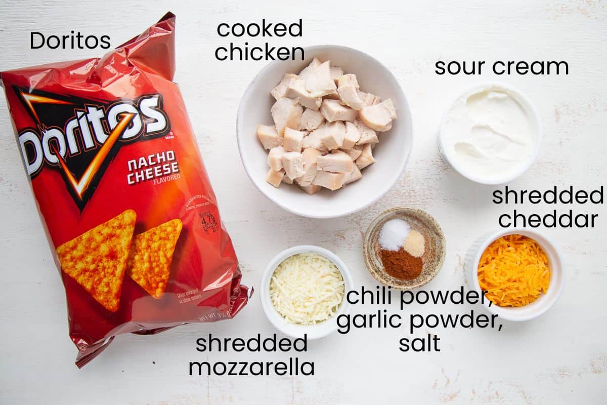 doritos, chicken, and other ingredients.