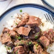 beef stew over rice.