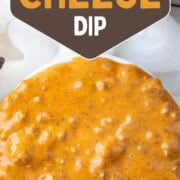cheesy dip with chunks of ground meat and chili.