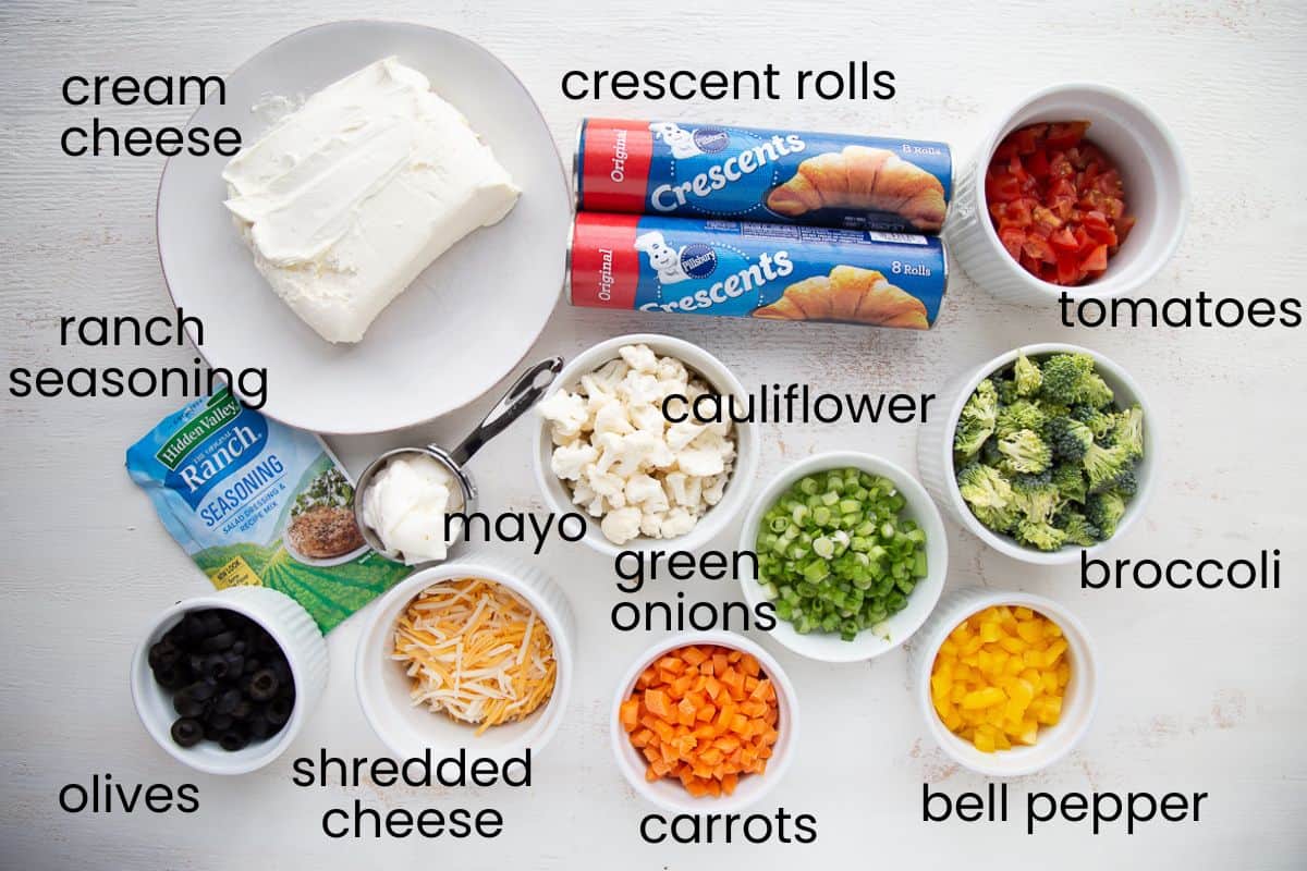 crescent rolls, veggies, and other ingredients.