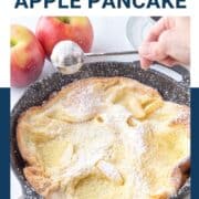 german pancake with apples in cast iron skillet.