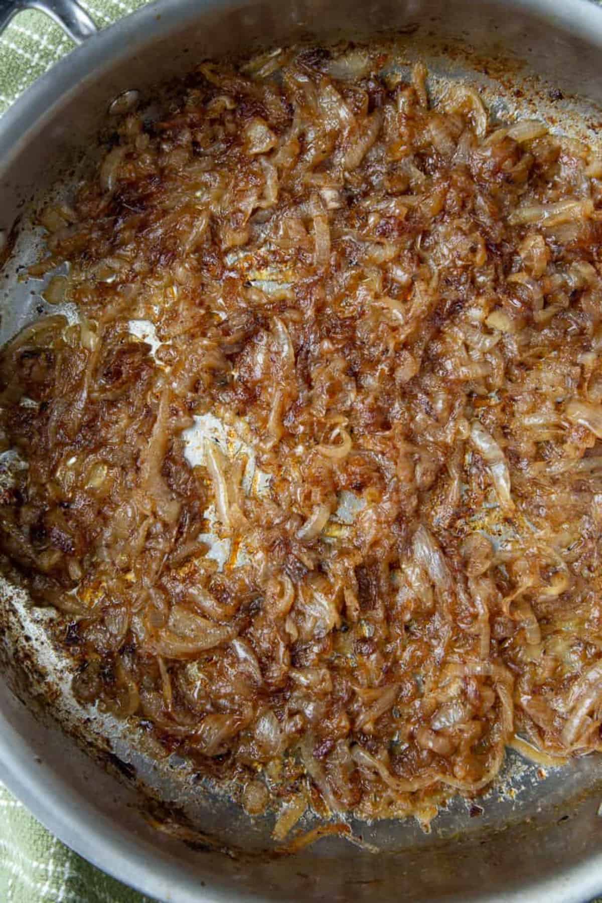 caramelized onions in a skillet.