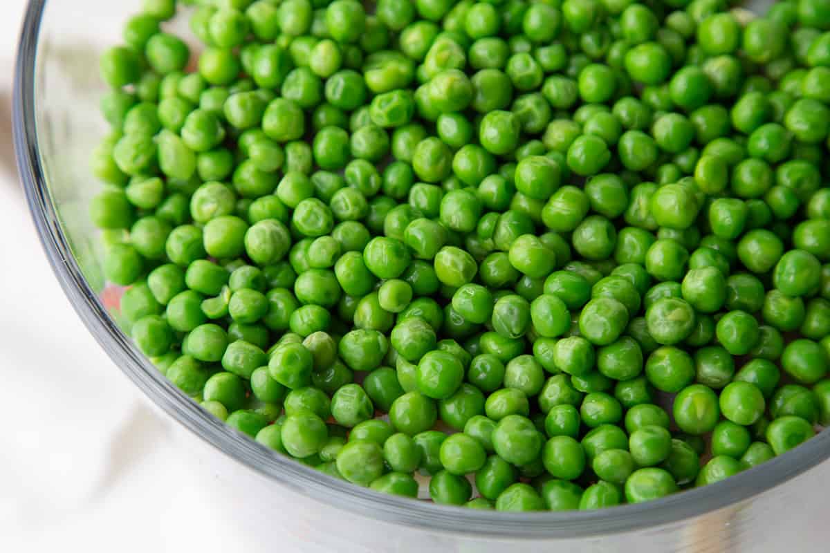green peas in a trifle dish.