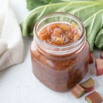 rhubarb sauce in a glass jar.