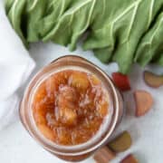 rhubarb sauce in a glass jar.