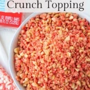 strawberry crunch topping in a white bowl.