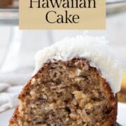 slice of hawaiian bundt cake with cream cheese frosting.