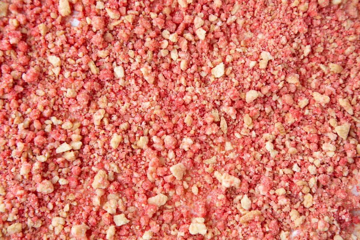 strawberry crunch topping close up. 