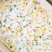 corn dip in a casserole dish.