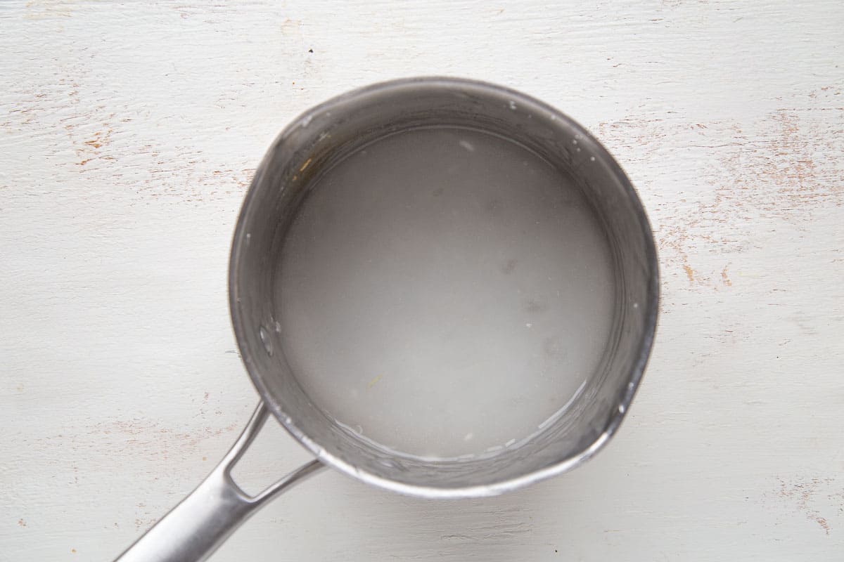 saucepan with cornstarch, sugar, and water.