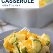 slice of zucchini casserole on a gray plate.