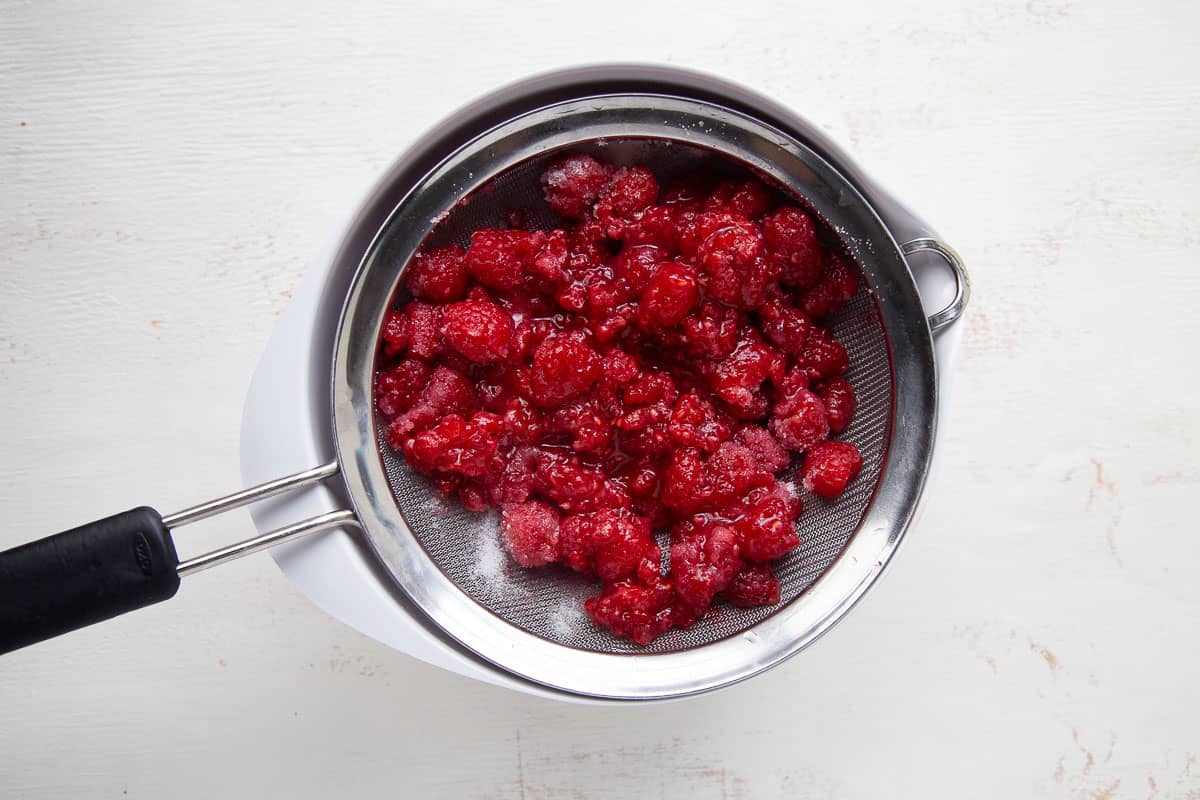 raspberries in a colander.