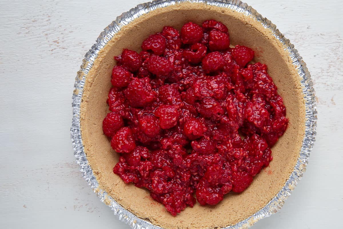 raspberries in a graham cracker crust.