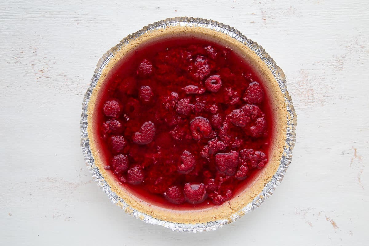 raspberry pie in a graham cracker crust.