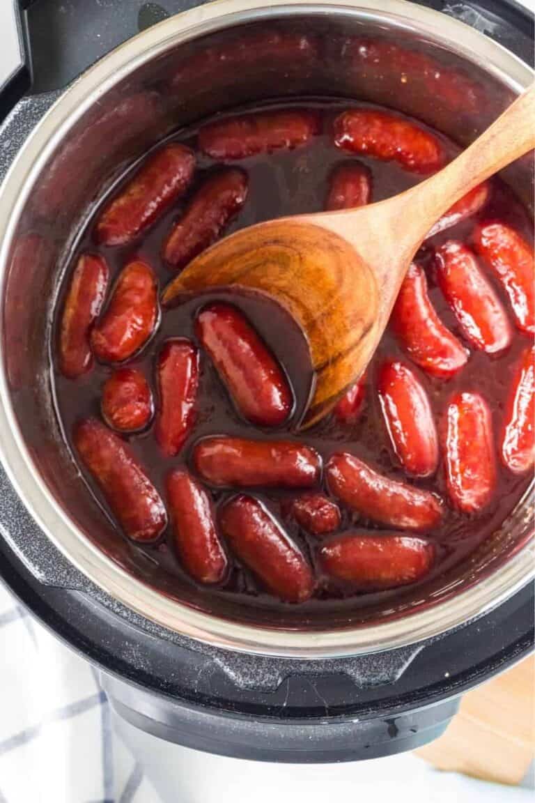 mini sausages with a bbq sauce in an instant pot.