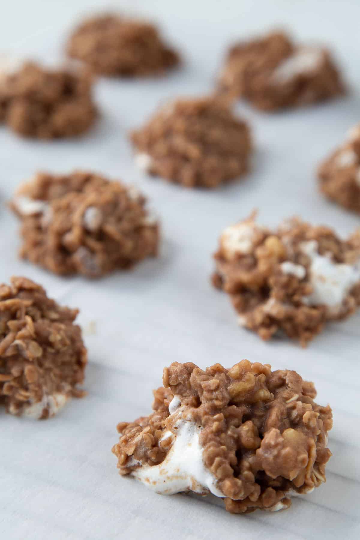 no-bake cookies on a piece of white parchment paper.
