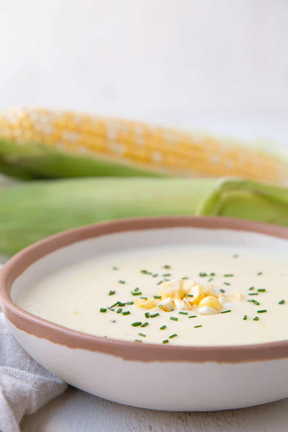 cream of corn soup in a low bowl.