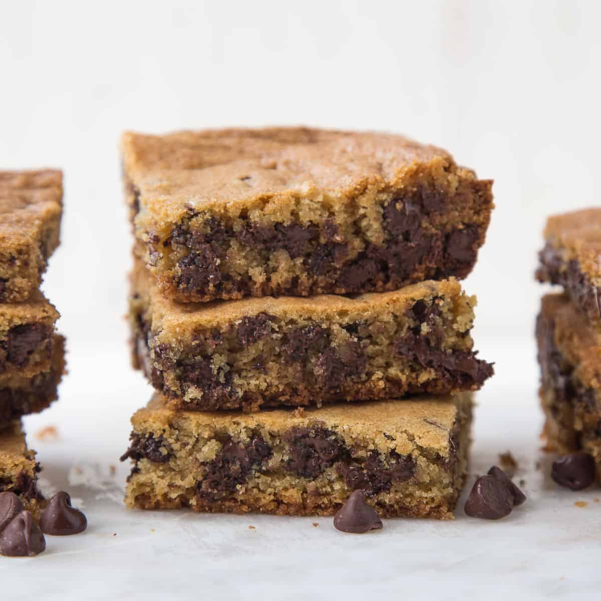 three toll house cookie bars stacked on top of each other.