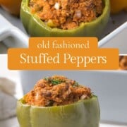 green bell pepper stuffed with ground beef mixture.