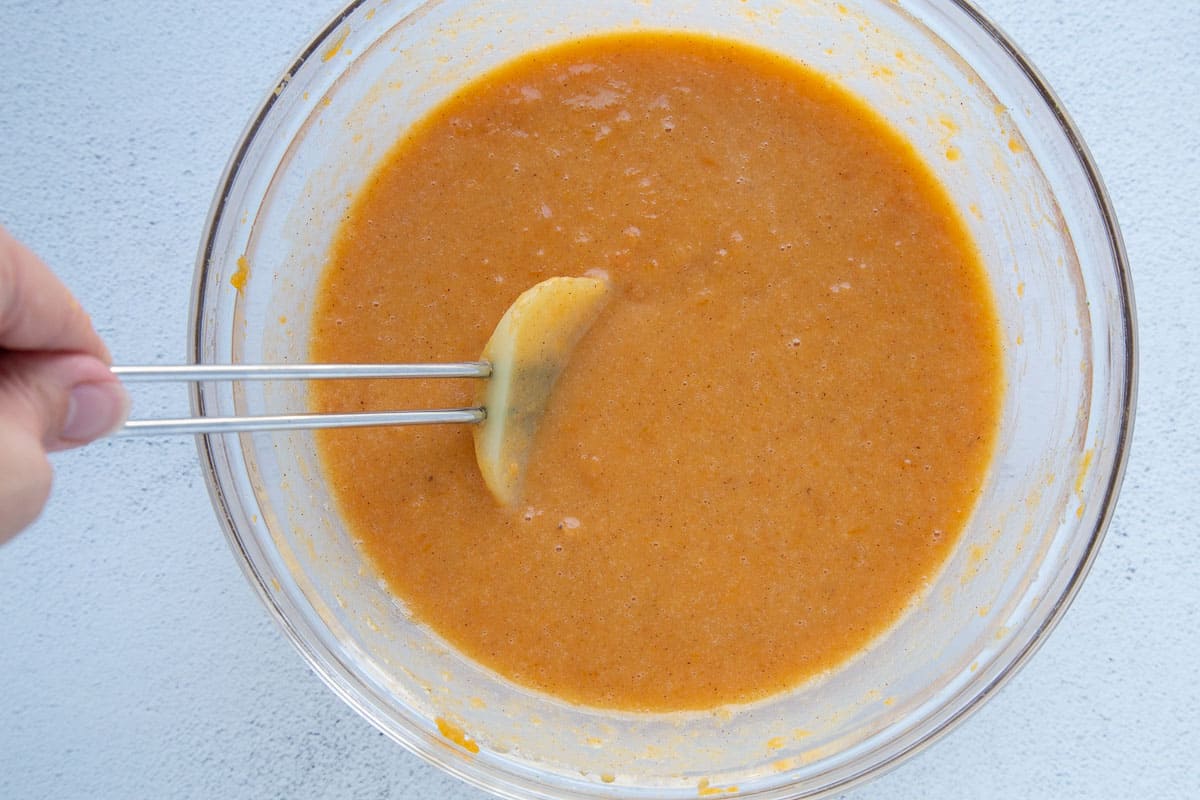 sweet potato pie filling in a glass bowl.