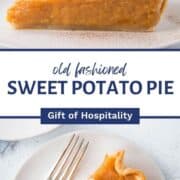 slices of sweet potato pie on a white plate.