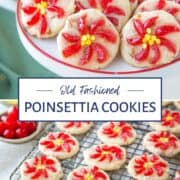 poinsettia cookies on a wire rack.