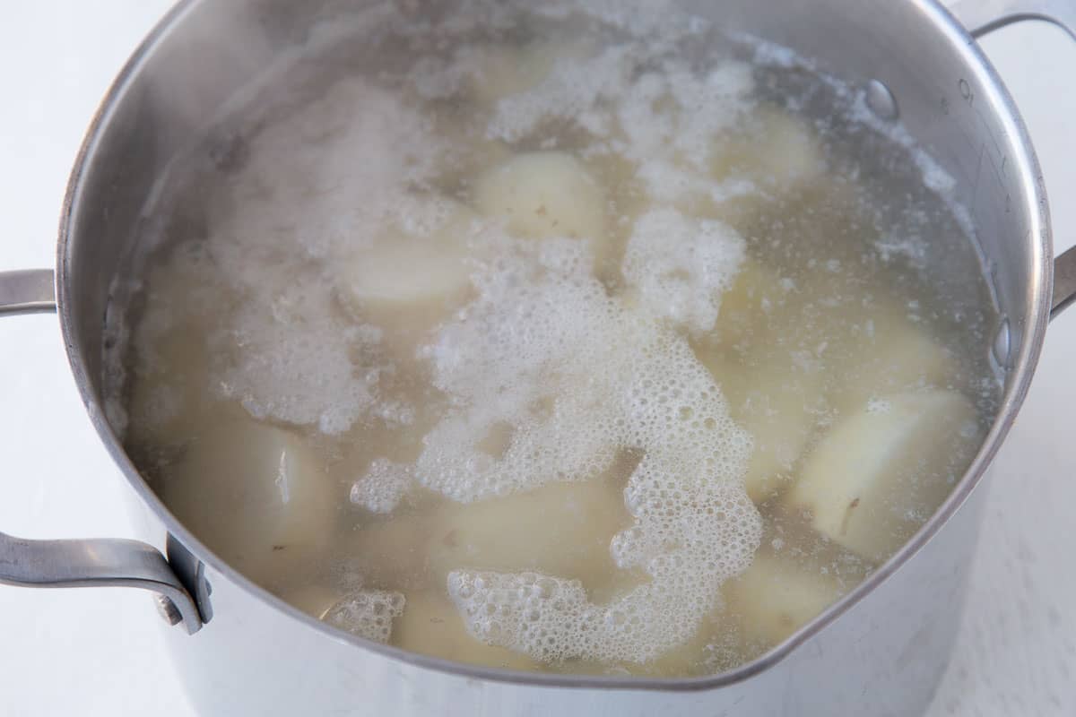 chopped potatoes in water in a large pot. 
