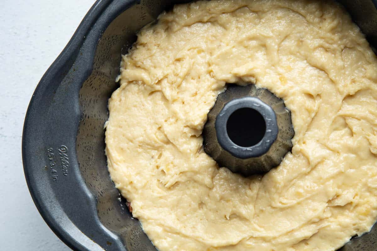 batter in a bundt pan.