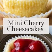 mini cheesecakes filled with cherry pie filling.