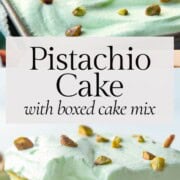 slice of pistachio cake topped with chopped pistachios.