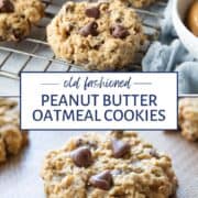 peanut butter oatmeal cookies on a wire rack.