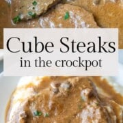 cube steak with gravy in the crockpot.