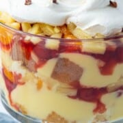 punch bowl cake in a trifle dish.