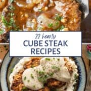 cube steak with brown gravy and fried cube steak with white gravy.