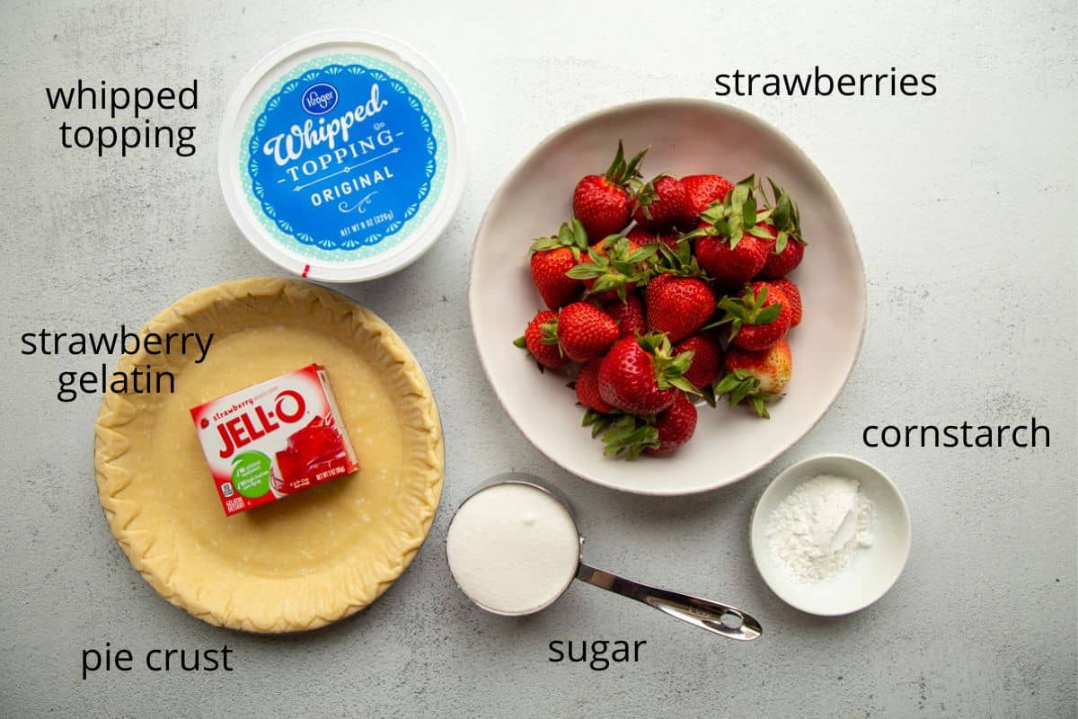 pie shell, strawberries, gelatin, sugar, and other ingredients.