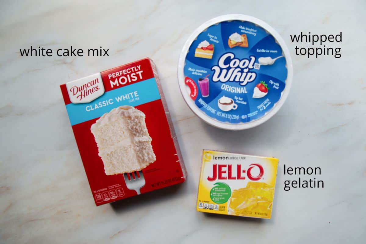 cake mix, lemon gelatin, and cool whip.