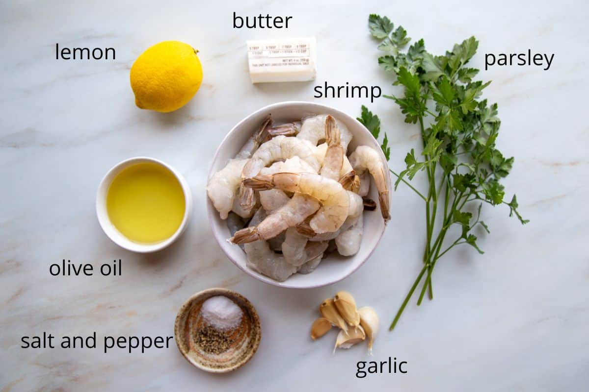 shrimp, lemon, oil, butter, parsley, and other ingredients.
