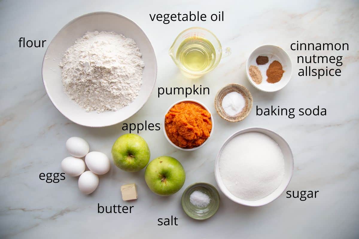 flour, apples, sugar, and other ingredients.