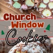 chocolate cookies with colorful mini marshmallows inside, and rolled in coconut.