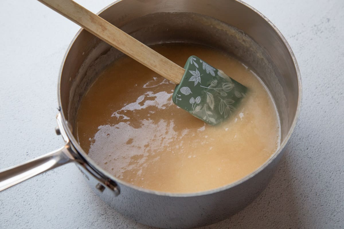 sugar and milk mixture in a saucepan.