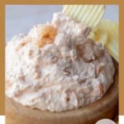 shrimp dip with text overlay for pinterest.