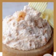 shrimp dip with text overlay for pinterest.